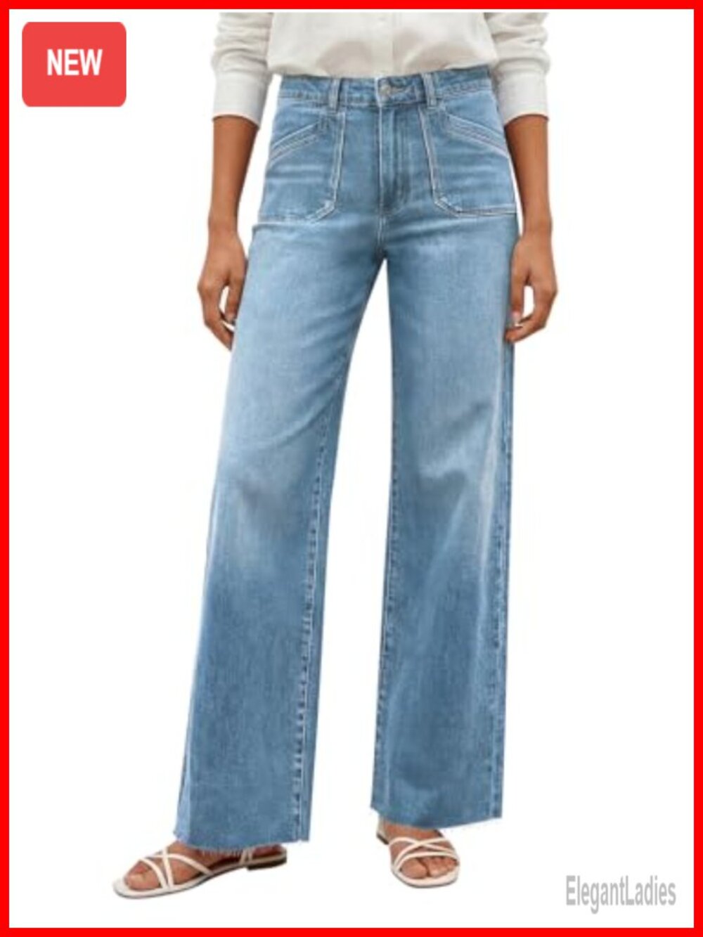 Wide Leg High Waisted Stretchy Denim Jeans Women Frayed Hem Baggy Vintage